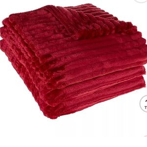 Simply Essential 3-Piece Corduroy Throw Blanket and Throw Pillow Bundle in Red